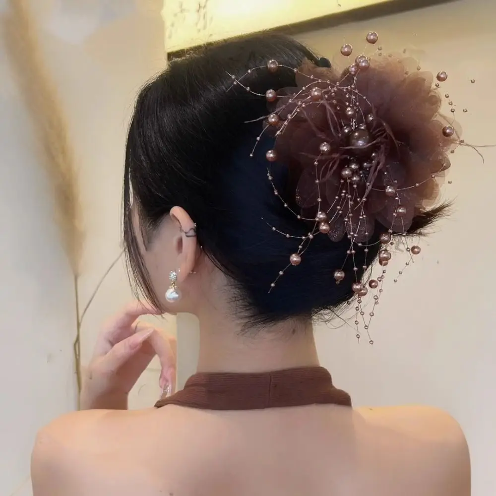 Fashion Peony Flower Grasping Clip Tassel Plastic Hair Accessories Sequin Bow Hairgrips Girl