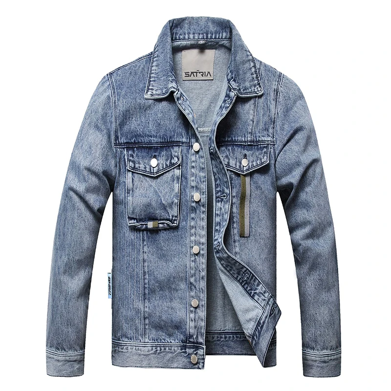

Men Denim Jacket Vintage Jean Coats Streetwear Fashion Jean Jacket Men Turn Down Collar Denim Outerwear Cotton Bomber Jacket