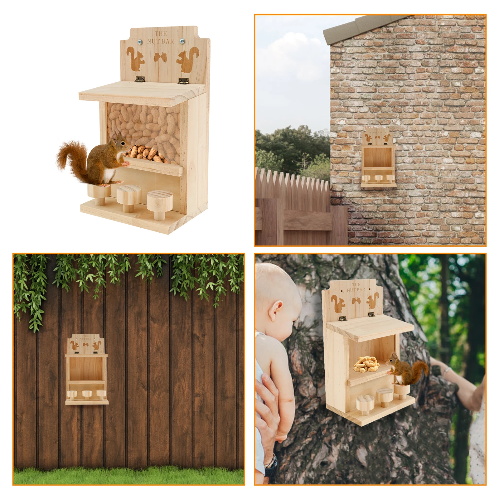 Wooden Squirrel Feeder Large Squirrel Feeders for Outside Squirrel House Sturdy Squirrel Feeder Enduring Squirrel Feeders Decor 5