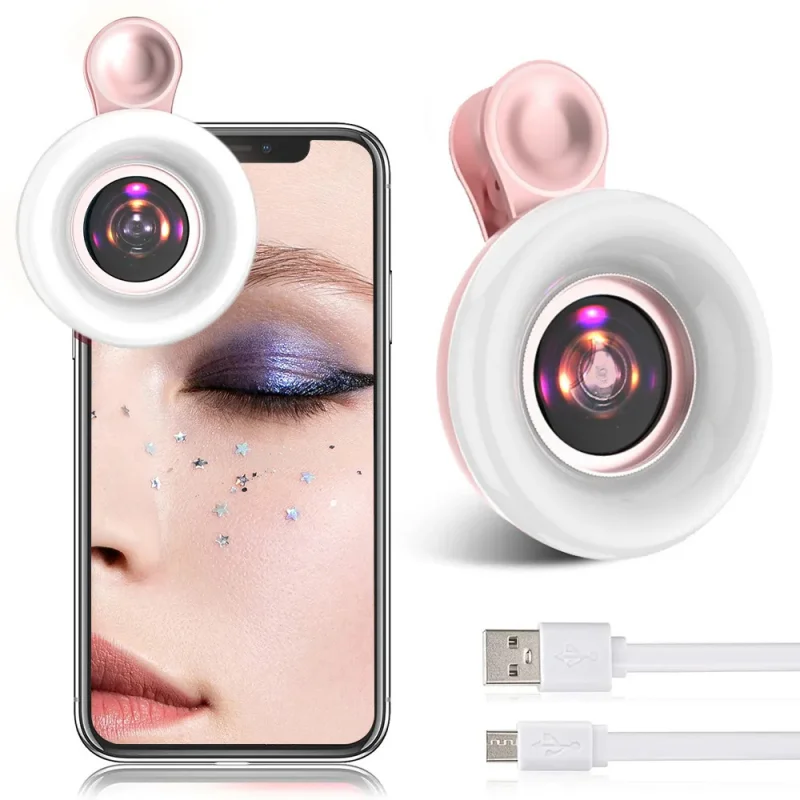 

15X Macro Lens Ring Light Phone HD Camera Lens with LED Ring Flash Light Smartphone Selfie Live Lamp Photography Fill Light