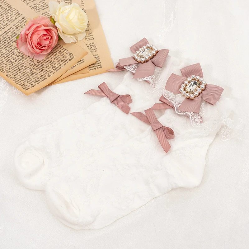Lolita Style Bow Lace Socks White Black Spring Summer Socks for Lady Sweet Cute Japanese Style Women's Socks Fashion Lizlisa