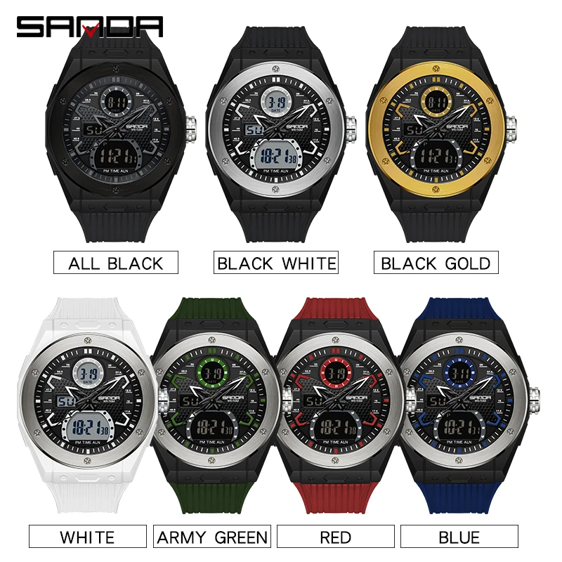 SANDA Top Brand 2022 New Men's Watches Sport Military Quartz Watch for Men Digital Watch 30M Waterproof Clock Relogio Masculino 5
