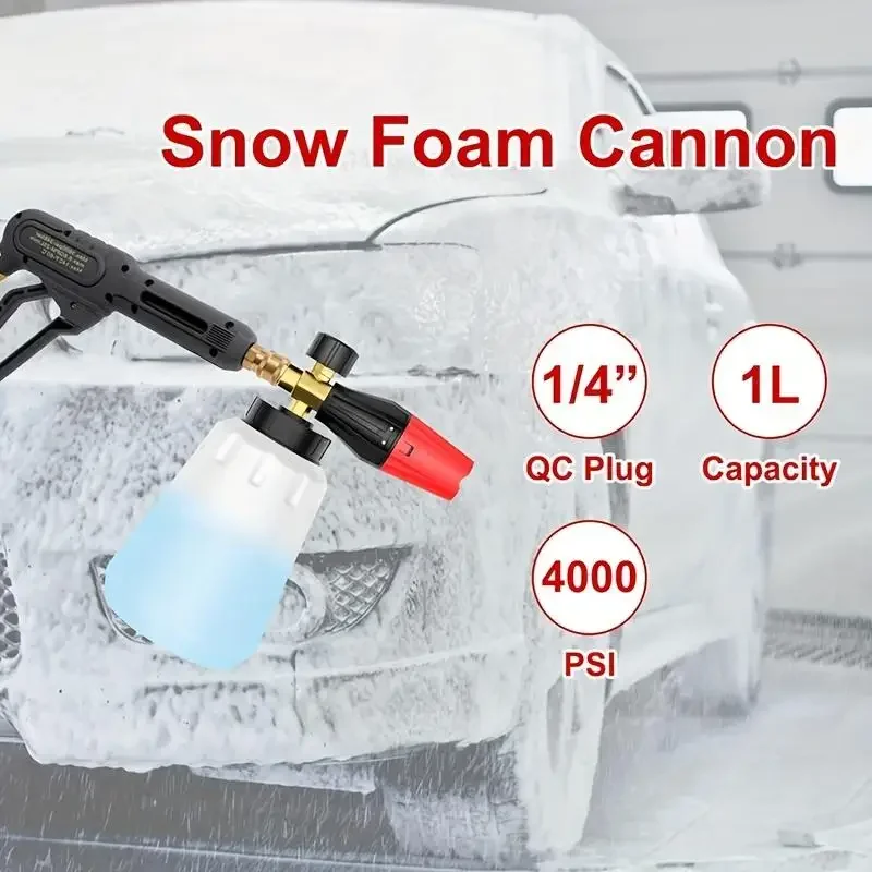 1L 조절식 스노우 폼 캐논(5개 노즐 포함), 1/4인치 퀵 커넥트 폼 건, 카처 K2-K7 시리즈 고압 세척기와 호환 가능
