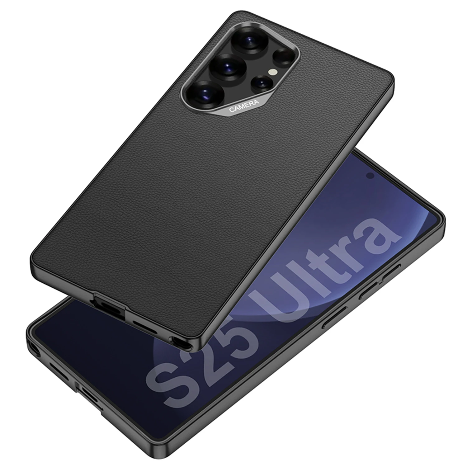 Premium Vegan Leather Slim Phone Case with Metal Lens Protector - High-End Anti-Scratch Cover