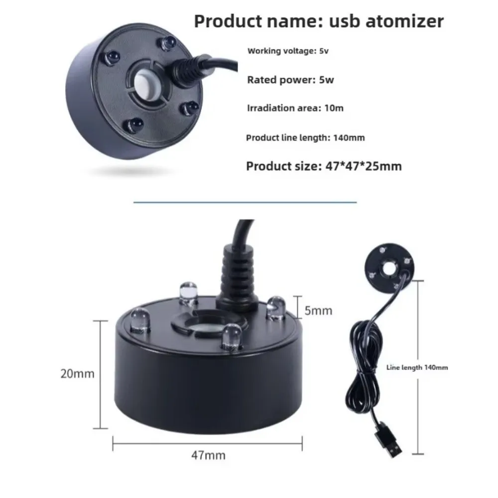 New 5V USB Mist Maker 4 LED Lights Colorful Lights Water Fountain Bubble Generator Atomizing Heads Atomizer Head Fish Tank