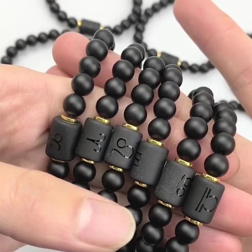 Natural Stone Beads Zodiac Signs Bracelet Friends Couples 12 Constellation Stretch Beaded Bracelet For Men Women Jewelry Gift 3
