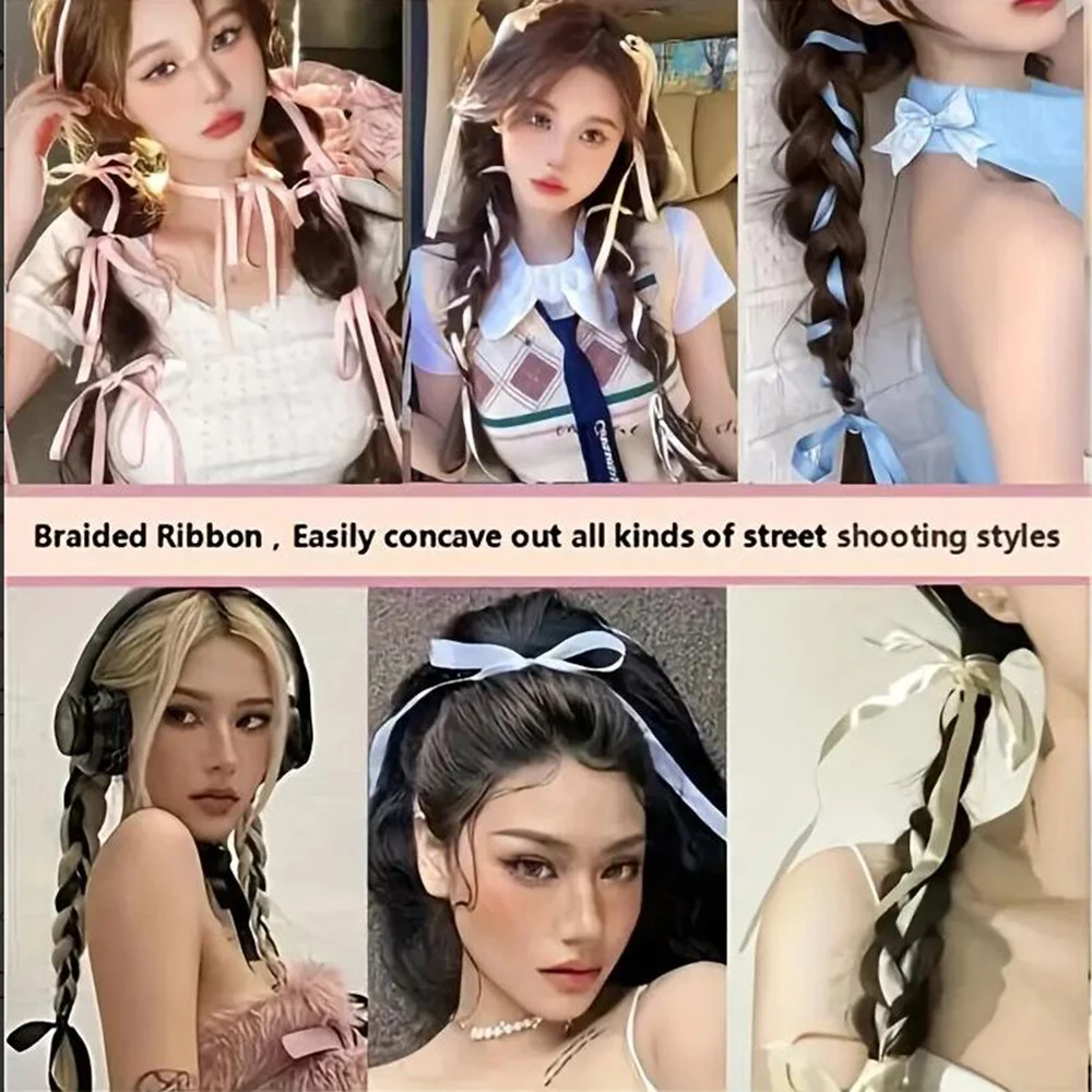 2 pcs/set Hair Band Long Ballet Style Braided Hair Ribbons Black Bow Headbands Girls Sweet Braided Hair Band Hair Accessories
