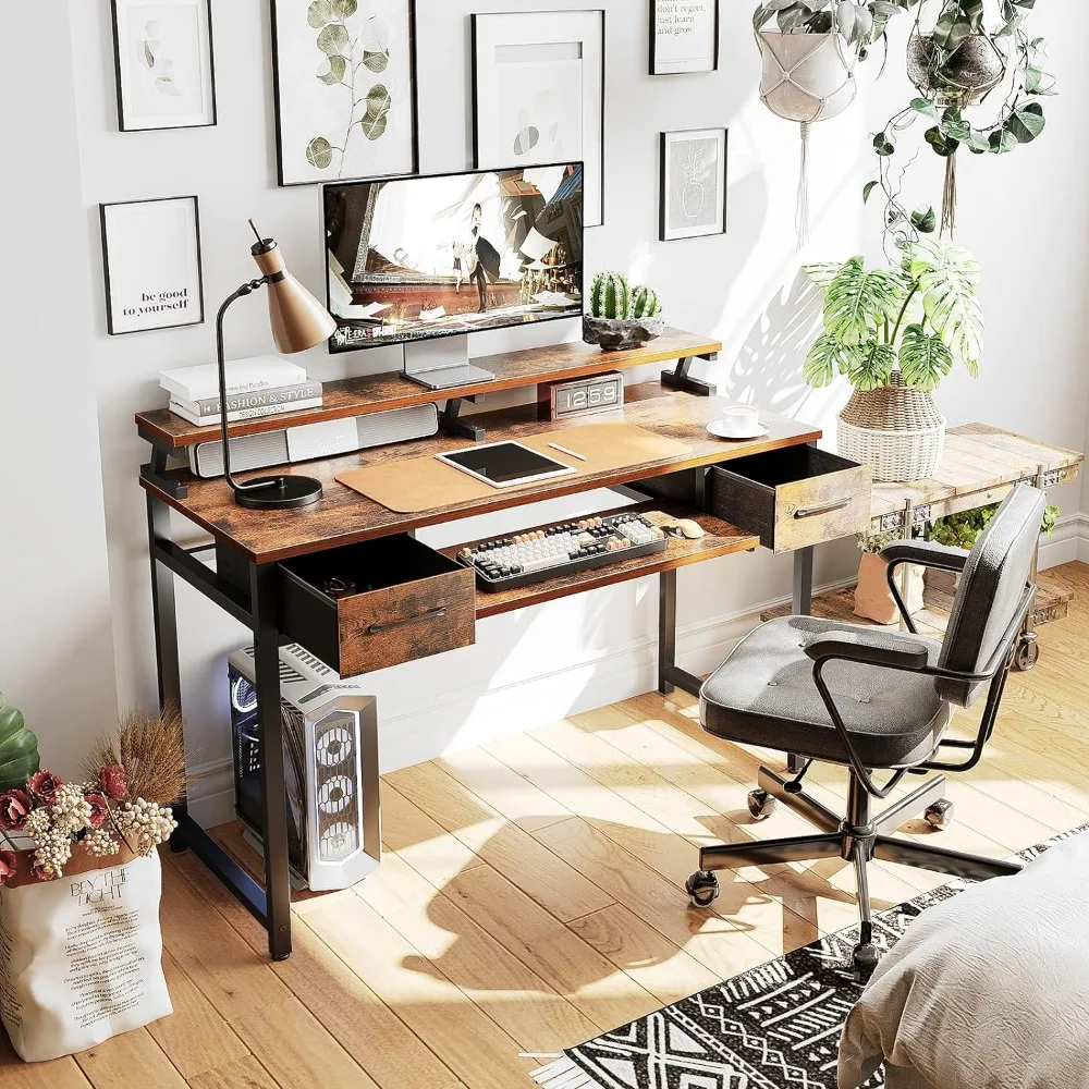 ODK Computer Desk with Keyboard Tray and Drawers, 48 inch Office