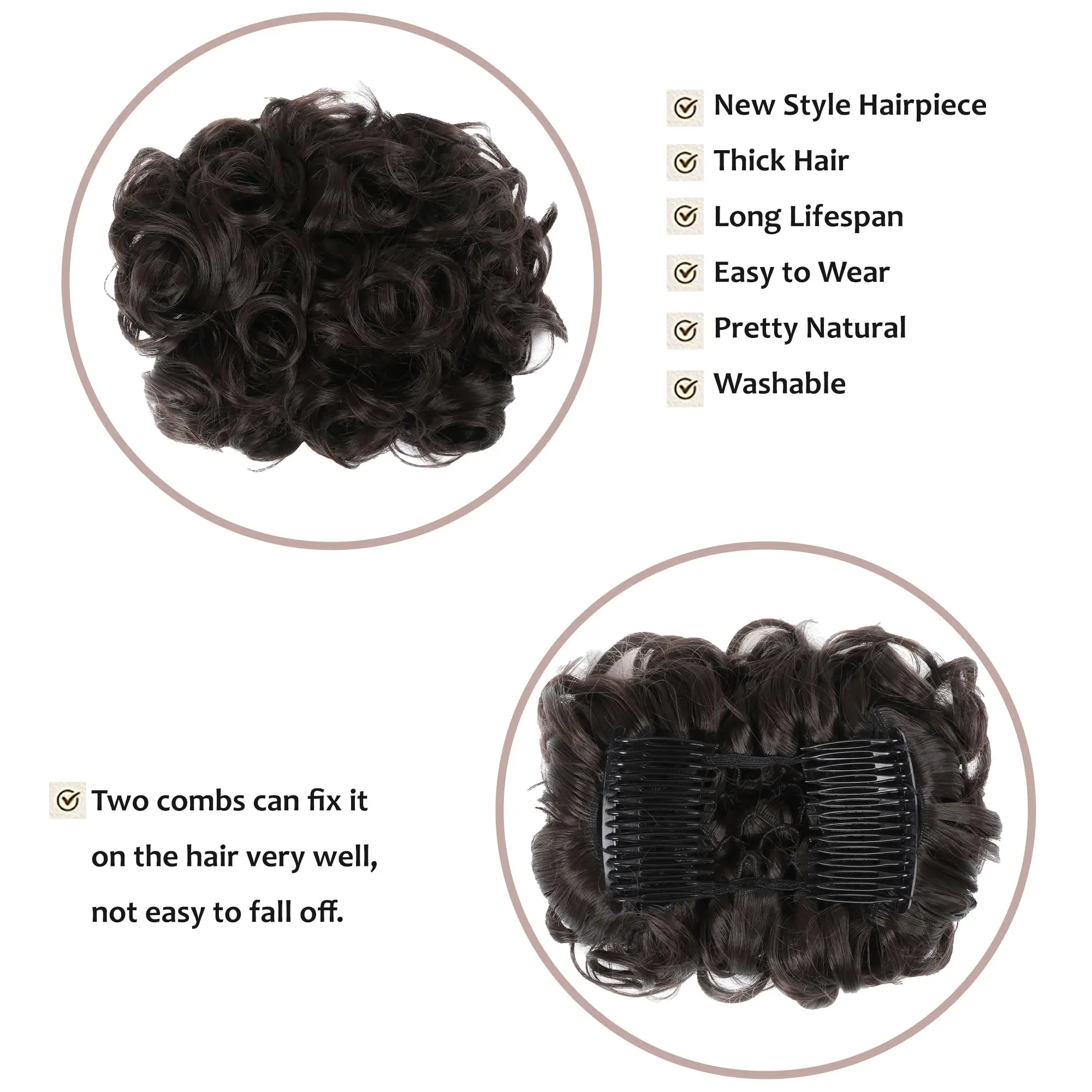 Chignon sintetico corto e disordinato, extension per capelli ricci, facile da applicare, con pettini a clip, extension a coda di cavallo per donna - immagine 3