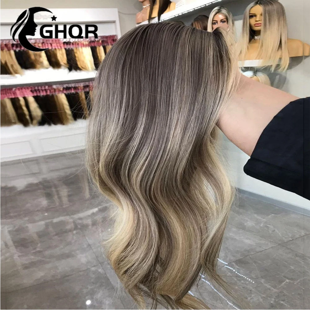 Perücken menschliches Haar Highlight 13x6 360 Spitze frontal farbige volle Spitze Perücken graue Asche blonde brasilia nische jungfräuliche Haare lose Körper Welle Perücke