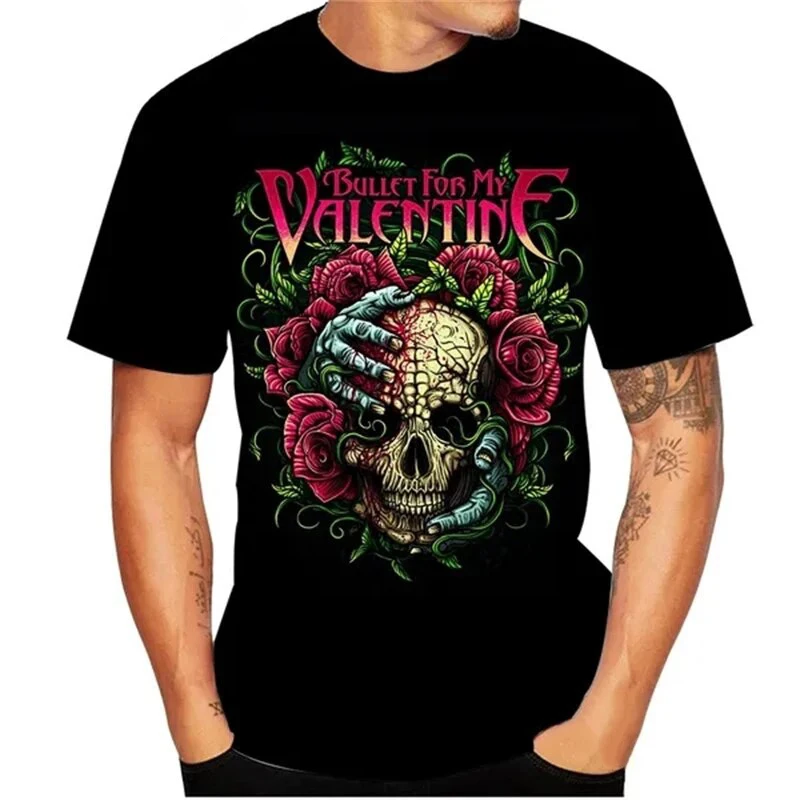 Rockband Bullet for My Valentine 3D-Druck T-Shirts für Männer und Frauen, Modische Oversize-Kurzarm-T-Shirts, Herren-Oberteile, Männerkleidung