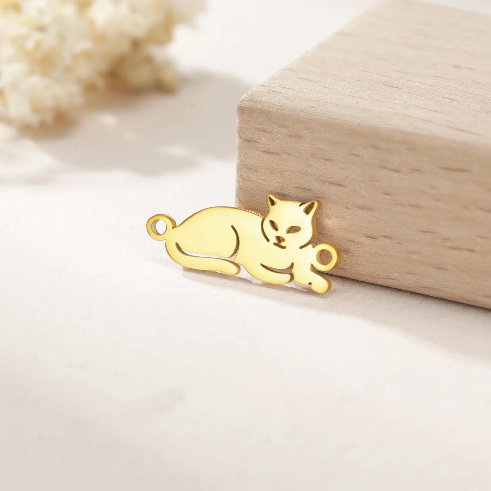 Teamer 3 개/몫 귀여운 달 고양이 DIY 펜던트 팔찌 골드 컬러 스테인레스 스틸 새끼 고양이 동물의 매력 보석 만들기