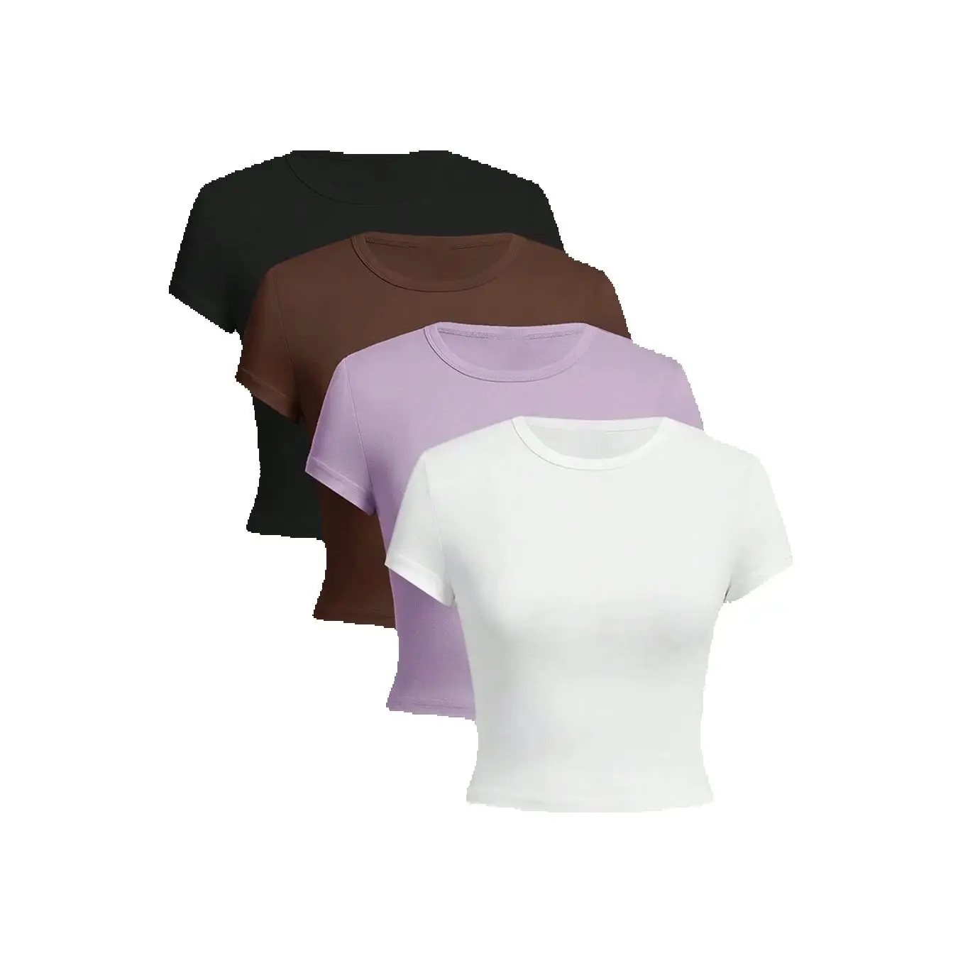 2026 casual four-color round neck short sleeved solid color tight fitting short T-shirt women's slim fit base shirt 4-piece set 6