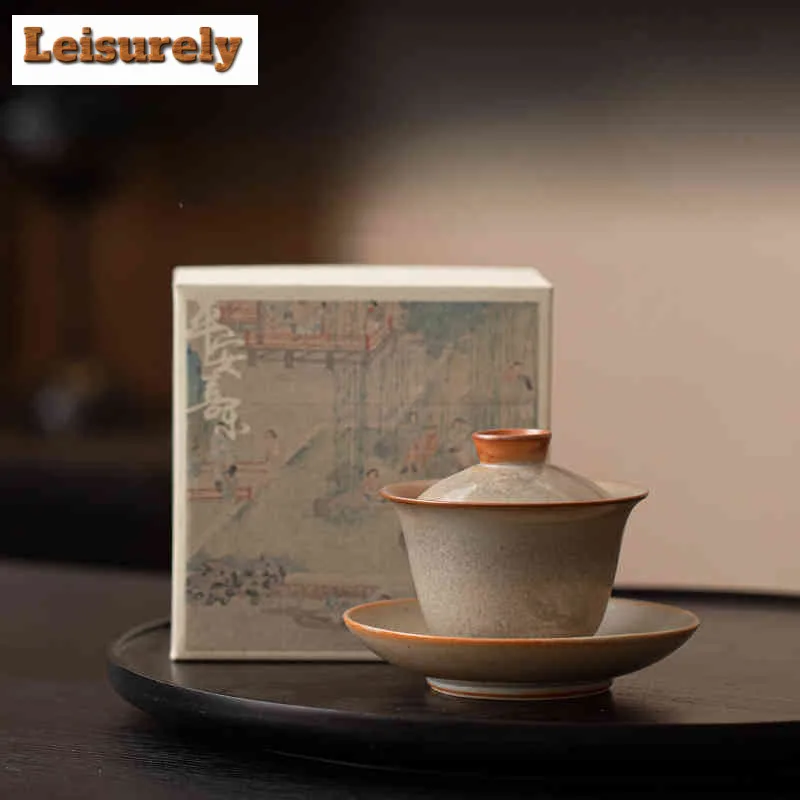 160ml Zhiye Wood-fired Porcelain Gaiwan Ancient Tea Tureen Tea Bowl with Lid Kit Tea Making Cover Bowl Chinese Tea Set Ornaments