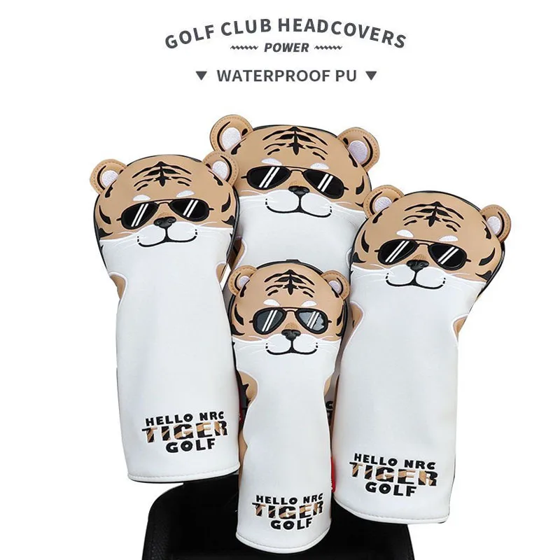 

Cute cartoon Tiger golf club Headcovers Cover for Driver Fairway Woods #135 Covers Hybrid UT Waterproof PU Leather Protector