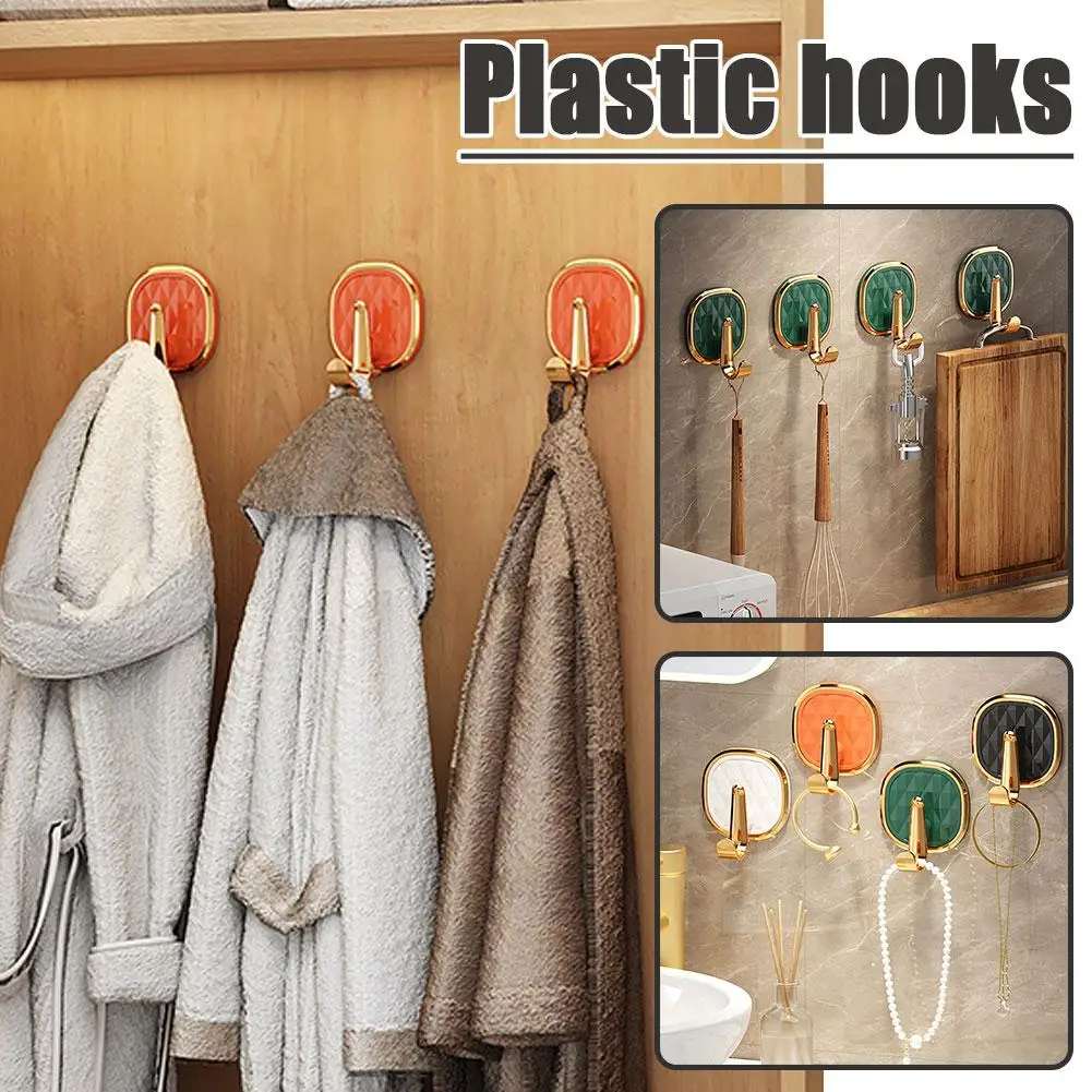 

Plastic Hook Sticks Non-Punching Strong Sticky Hooks No Trace Wall Hooks for Kitchen Bathroom Bedroom Office Hangings Hooks B7B8