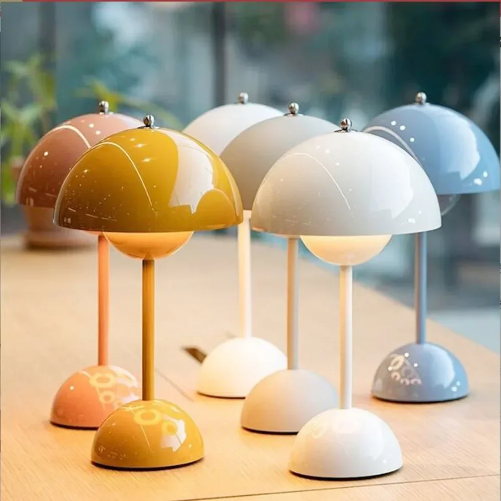

Rechargeable Nordic Mushroom Flower Bud LED Table Lamps Desk Night Light for Bedroom Dining Simple Modern Bedroom Decoration