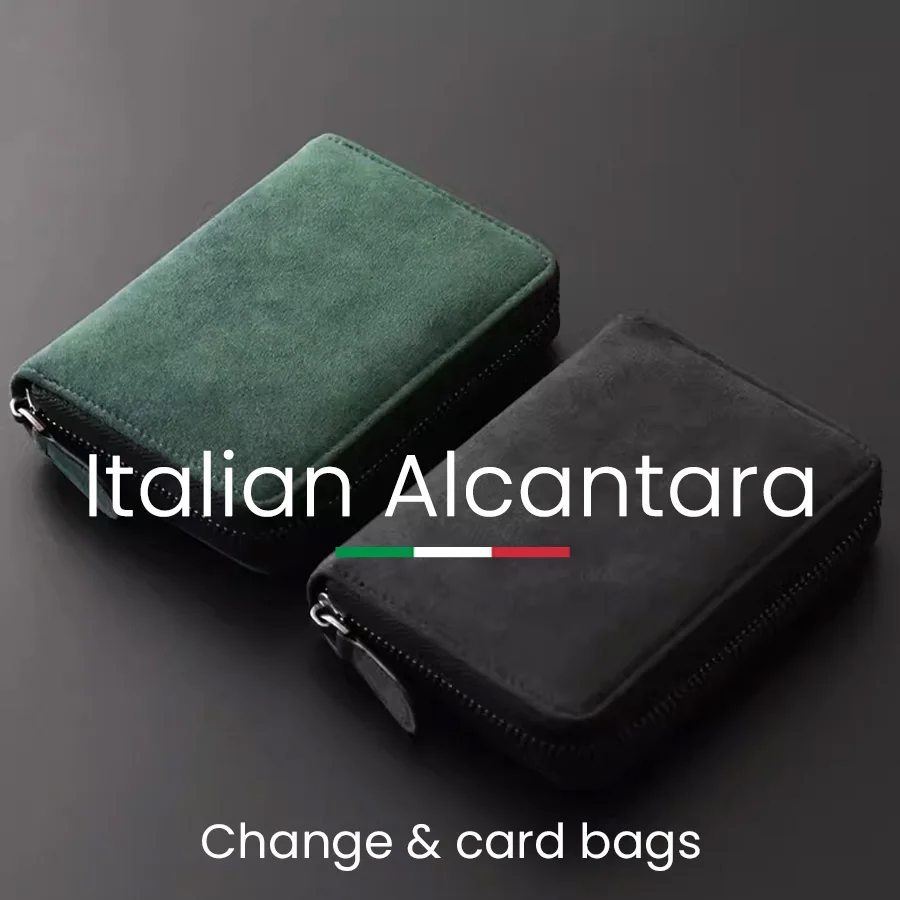YMW Women & Man Alcantara Card Holder Luxury Artificial Leather Slim Card Zipper Wallet Small Thin Card Package