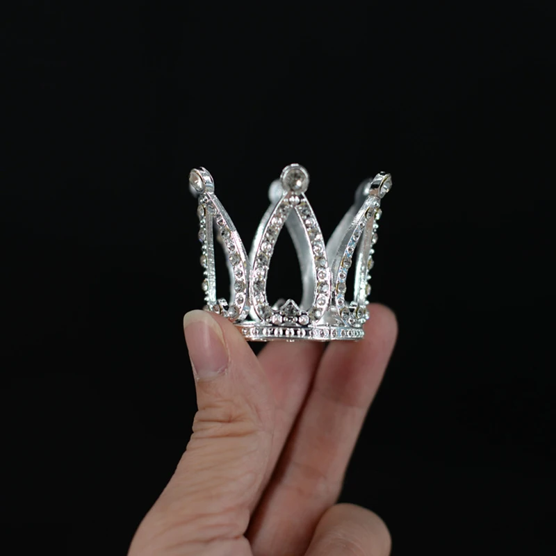 5pcs Mini Crown Cake Topper Ornaments Princess Rhinestones Tiara Baby Shower Birthday Wedding Party Supplies DIY Cake Decoration