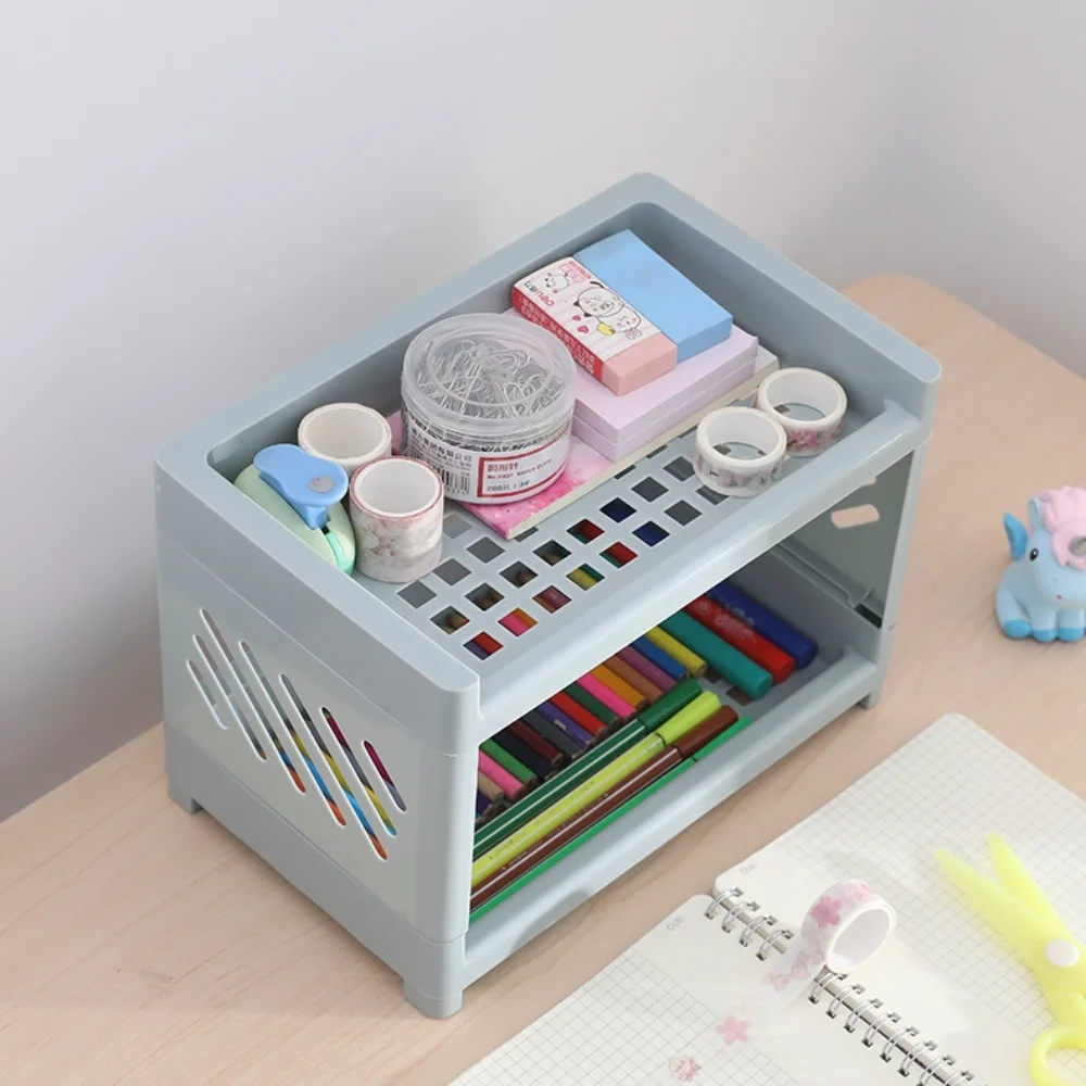 2 Layer Kawaii Minimalist Desk Desktop Organizer Storage Rack Student Dormitory Hollow Shelf Skin Care Storage Shelf New Cute