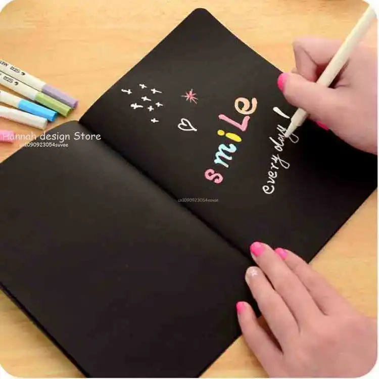 Diary Notebook Black Paper Notebook Diary Notepad Sketch Graffiti for Drawing Painting Office School Stationery Gifts