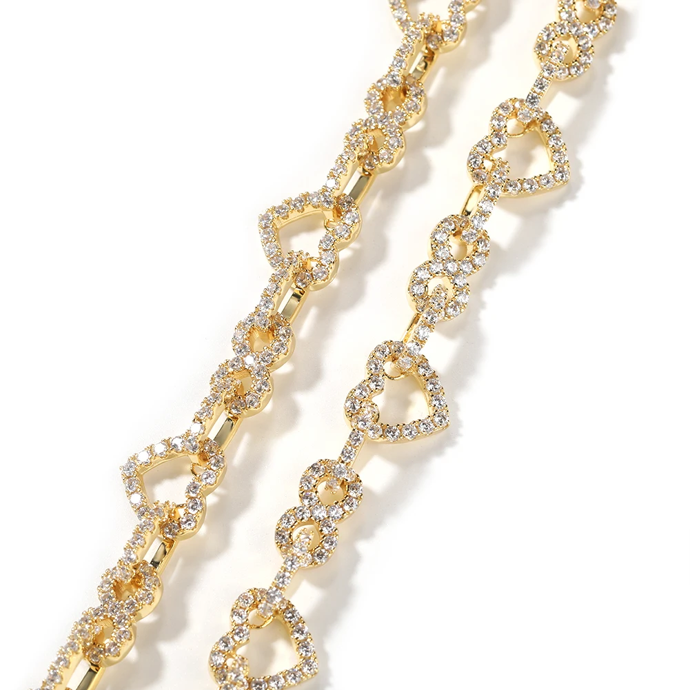 THE BLING KING Iced Out Hollow Heart Necklace Micro Paved 5A Cubic Zirconia Link Chain Bracelet HipHop Jewelry For Gift