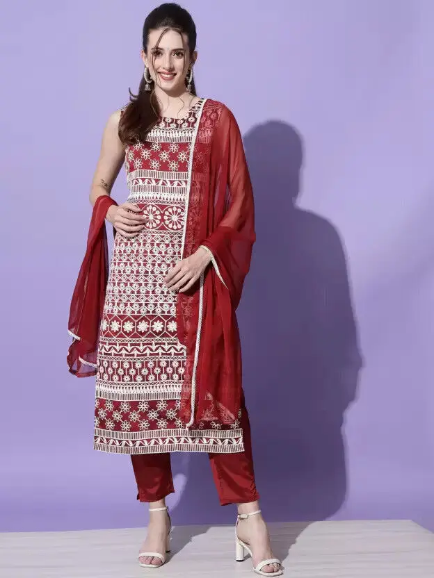 

Maroon Kurti Pants Set Beautiful Indian Women's Waist Tied Sleeveless Outerwear Kurta Set