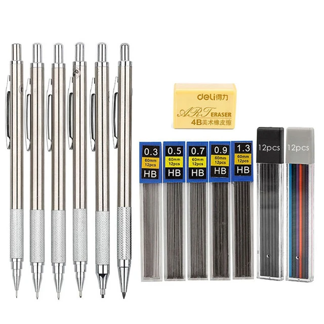 0.5 0.7 0.9 1.3 2.0mm Mechanical Pencil Set Art  Stainless Steel Mechanical  Pencil - Mechanical Pencils - Aliexpress