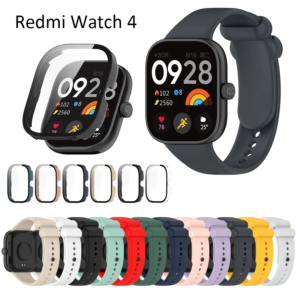 

Чехол для Redmi Watch 4, защита экрана из закаленного стекла, USB-кабель, модные ремешки для умных часов, аксессуары
