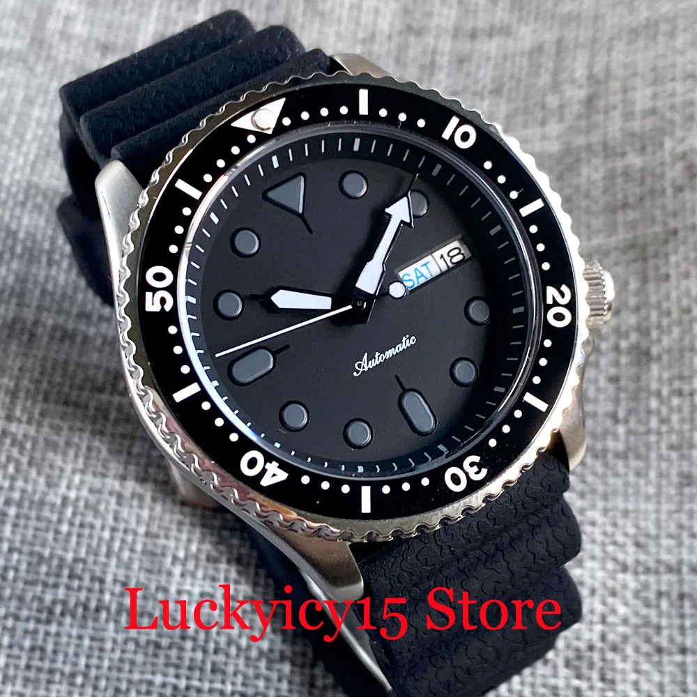 Diver 200M Waterproof Tandorio 41MM NH36A Automatic Men Watch Black Dial Luminous Double Day Display Sapphire Glass Rubber Strap