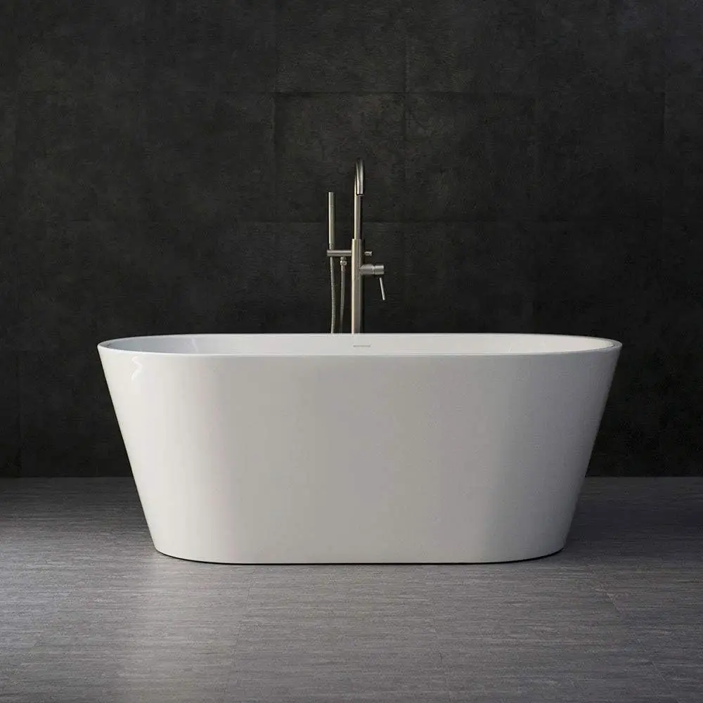 59" Acrylic Freestanding Bathtub Contemporary Soaking Tub with Brushed Nickel Overflow and Drain Easy Clean