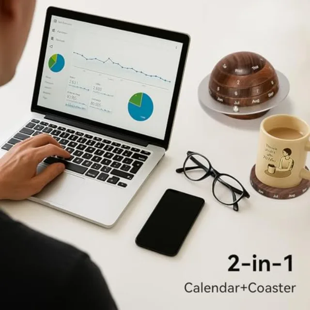 Rotating Wooden Calendar - Walnut Wood Detachable Planetary Desk Calendar, Spherical Perpetual Calendar for Home and Office Dec