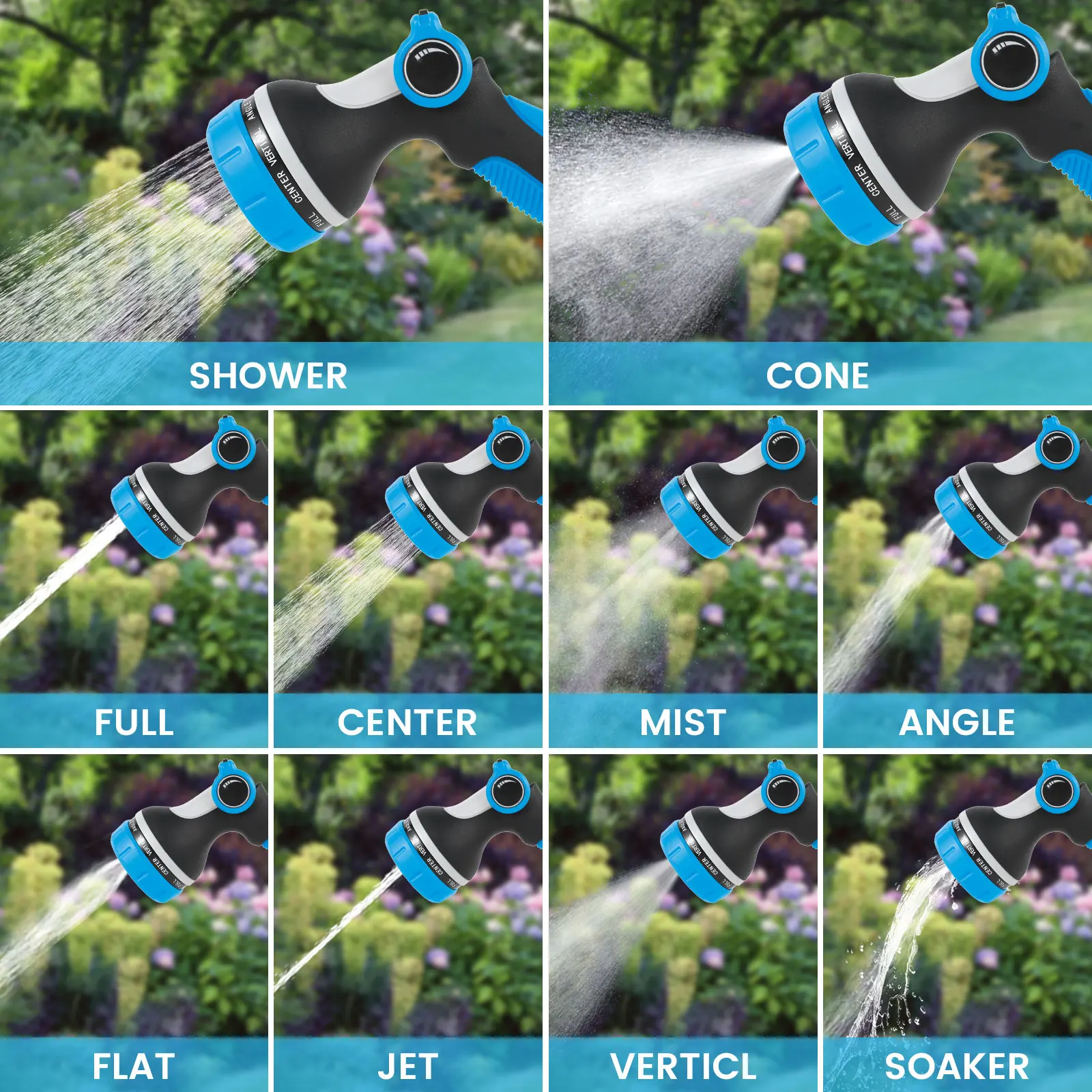 High Pressure Washer Nozzle 2PCS/Set Garden Hose Nozzle Sprayer 10 Spray Patterns Thumb Control On Off Valve Watering Cleaning Washing Car Showering Pet