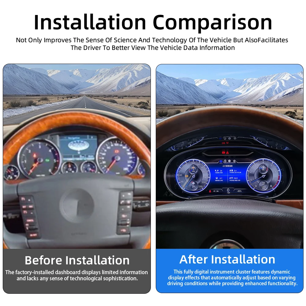 폭스바겐 투아렉 2003-2010용 디지털 계기판 속도계 12.3인치 HD 화면 / iOS CarPlay / 안드로이드 오토 / 플러그 앤 플레이