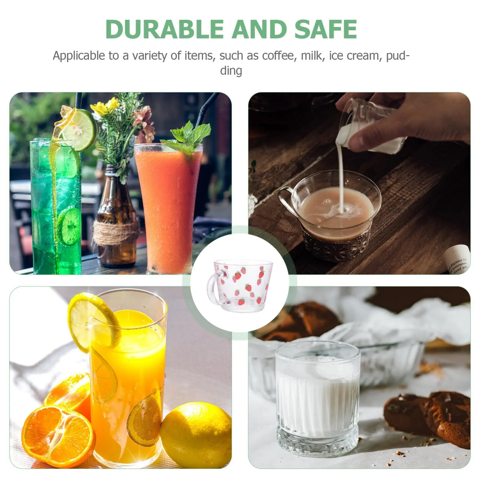 Strawberry Glass Measuring Cup 350ml/12oz-Tempered Glass, Handle-Perfect for Milk, Juice, Cappuccino Accurate Measurements