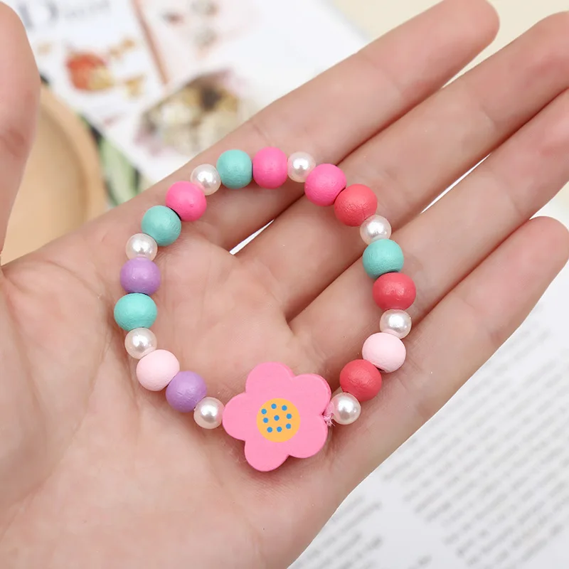 2pcs/Set Natural Wood Beads Jewelry Animal Pattern Necklace Bracelet For Children Party Jewelry Girl Birthday Gift