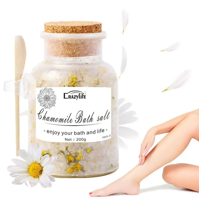 

Sea Salt Scrub For Body Chamomile Petals Bath Salt Scrub Moisturizing Essential Oil Bath Salts 7.05oz PH Balanced Deep Cleansing