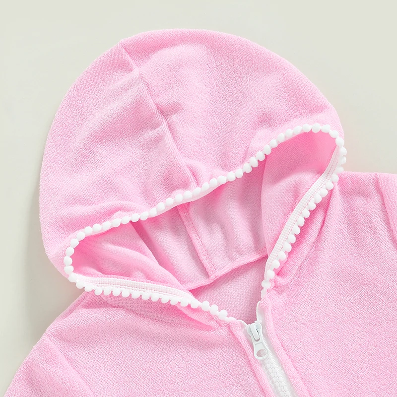 Toddler Girls Swim Cover Up Hooded Zip-Up Terry Swimsuit Coverup Dress Kids Beach Robe Towel Bathrobe Pool