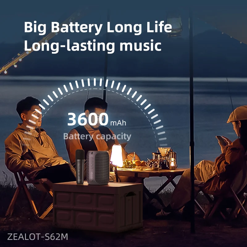 ZEALOT-S62M Karaoke Machine Portable Bluetooth 5.3 Speaker System 1-2 Wireless Microphones Home Family festival Gifts