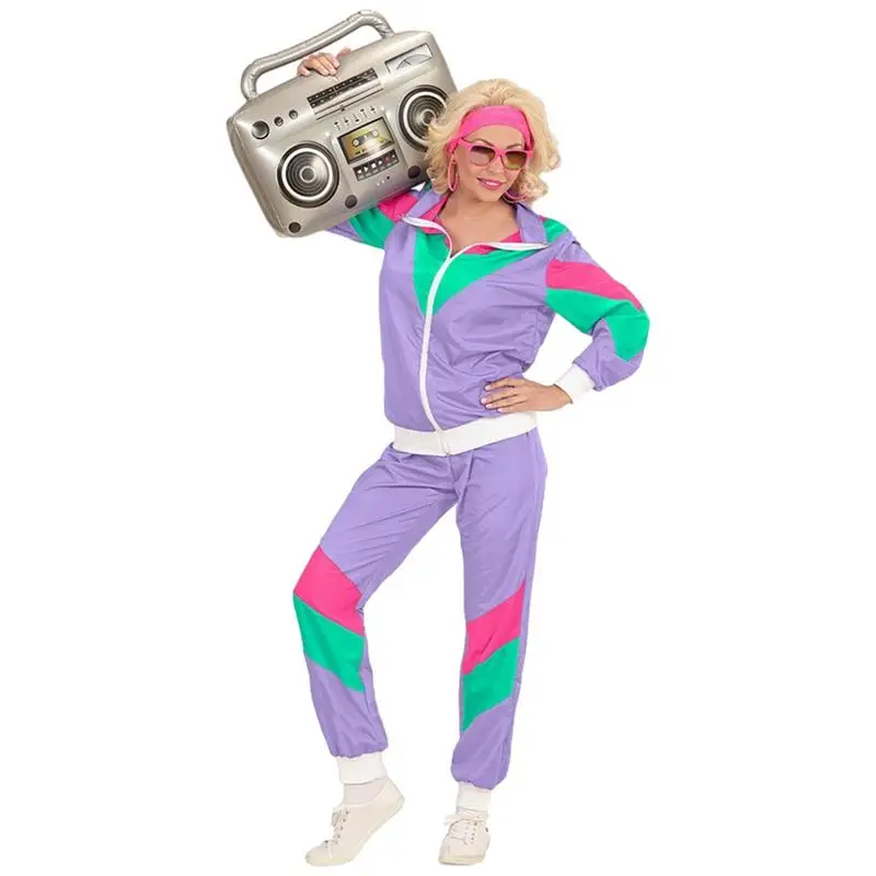 

80s Costumes For Women Long Sleeve Women Disco Tracksuit Set Retro Couple Zipper Sports Jacket Carnival Masquerade Clothing