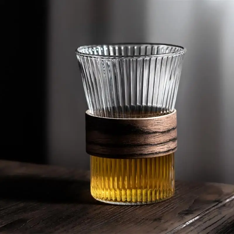 Vertical Stripe Glass Coffee Cup Heat-Resistant Latte Mug Senior Water Cups Japanese Milk Beer Juice Cup Wine Glass With Sleeve glass coffee cup