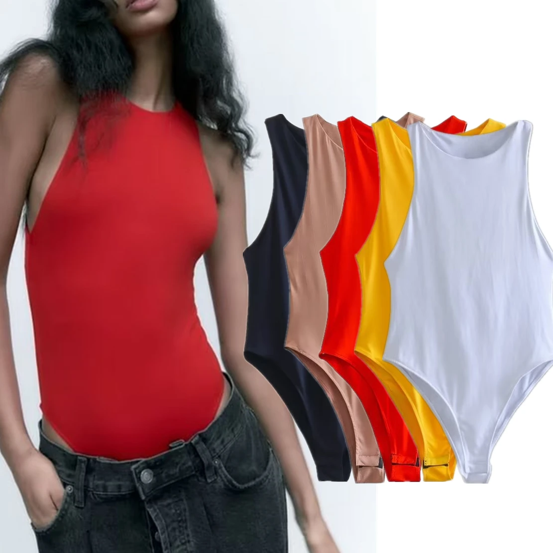 

Elmsk High Street Sexy Tank Tops Ins Fashion Blogger Colorful Slim Bodysuits Women