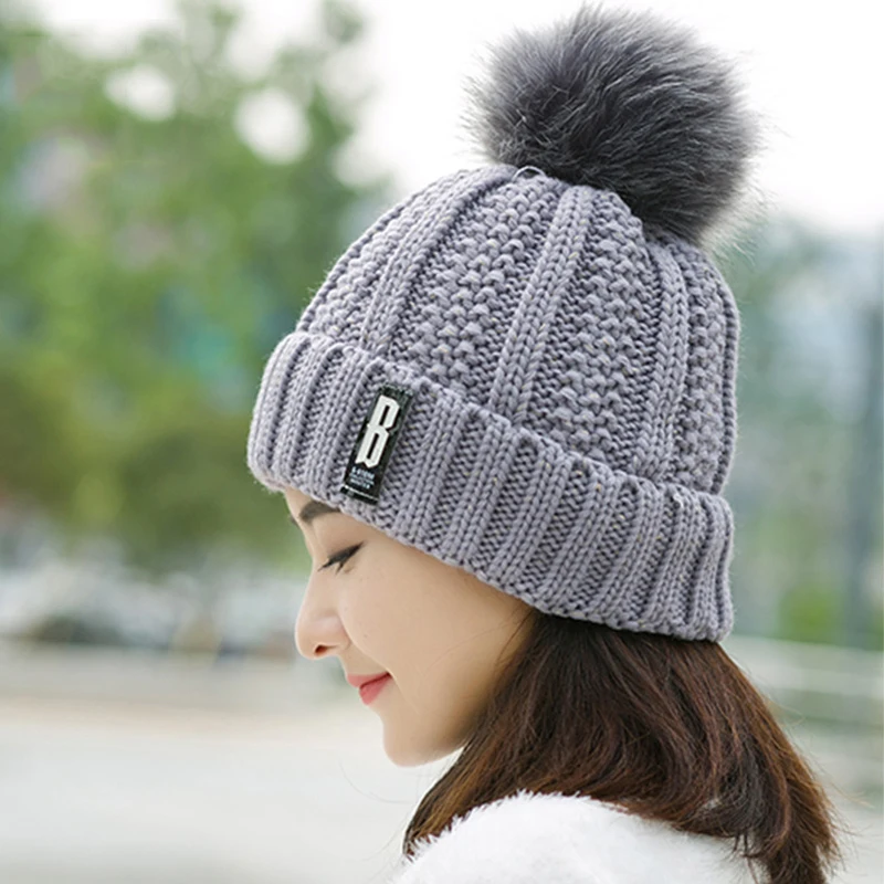 Winter Knitted Scarf Hat Set Thick Warm Skullies Beanies Hats For Women Outdoor Cycling Riding Ski Bonnet Caps Scarf