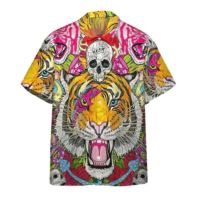 thumbnail image 1 of Camisa social Camisas de hombre de uso diario Blusa con estampado de tigre de manga corta con estampado de animales en 3D Camisetas casuales Ropa masculina de gran tamaño, 1 of 5