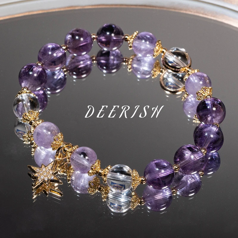 

Deer jewelry box, natural amethyst, student office worker amethyst bracelet, crystal bracelet, female gift to best friend