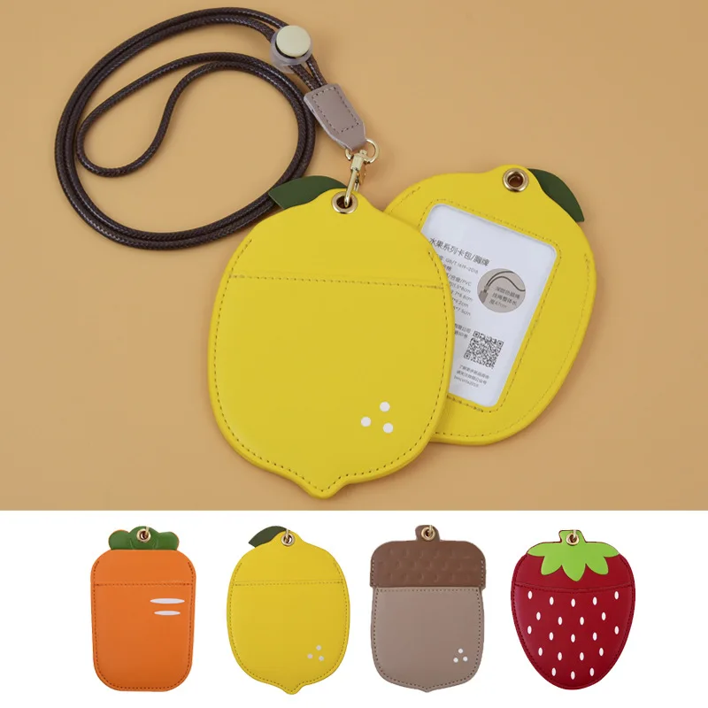 

Cartoon Card Holder with Lanyard Funny Lemon Strawberry Carrot Card Bag Student ID Card Holder Bus Card Holder