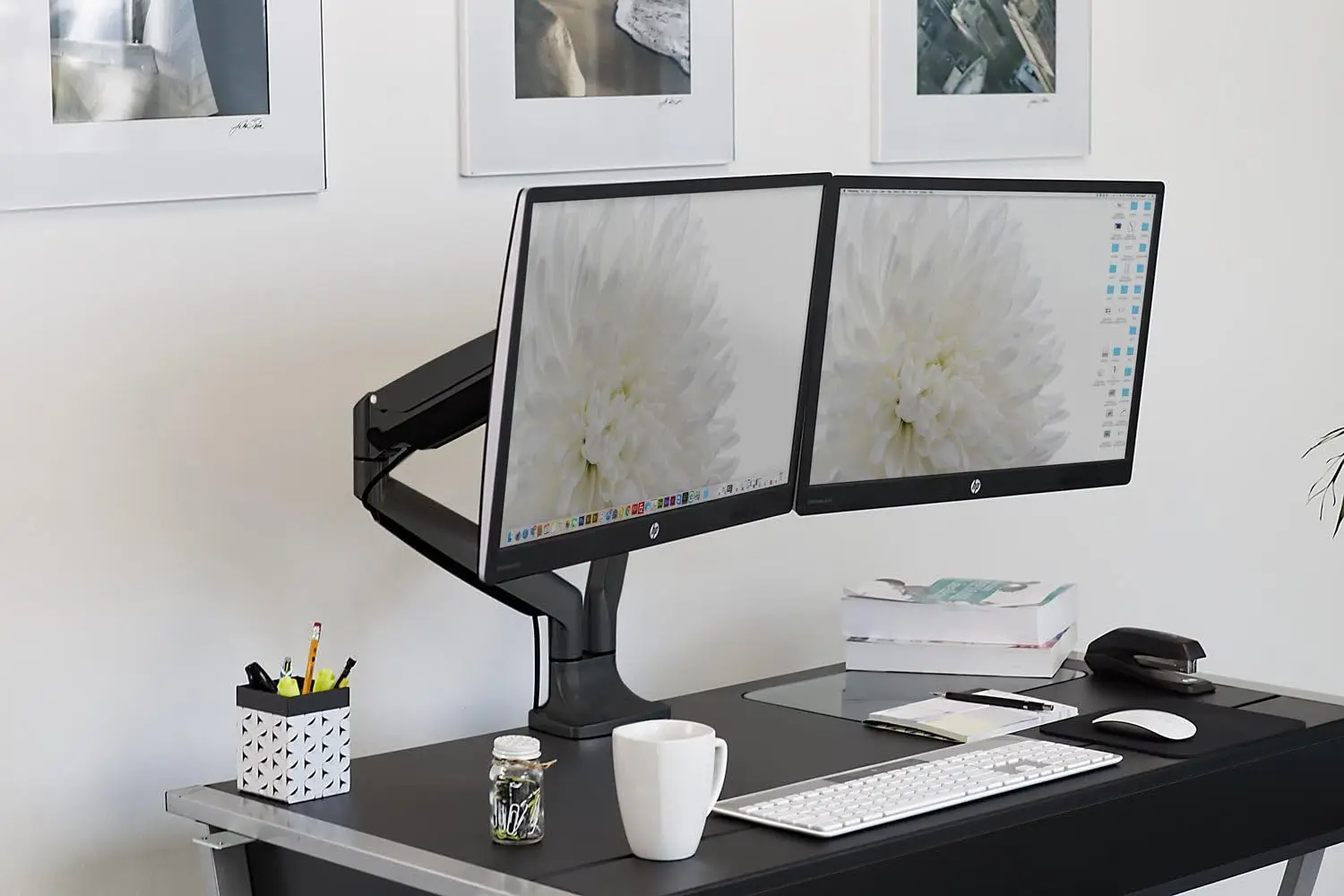 Dual Monitor Arm Mount | Desk Stand | Two Articulating Gas Spring Height Adjustable Arms | Fits 2 x 24 27 29 30 32 Inch VESA