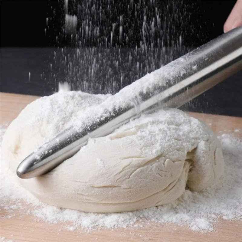 S4ca9680d2f074736829563fc8bd68029q 1Pc Stainless Steel Rolling Pin Kitchen Utensils Dough Roller Bake Pizza Noodles Cookie Dumplings Making Non-stick Baking Tool