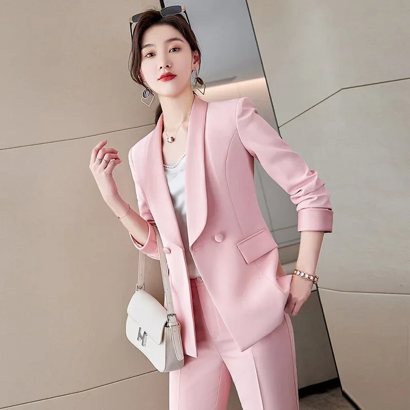 

Insozkdg Korean Fashion Women Vintage Blazer 2 Pieces Set Elegant Suit Jackets Straight Pantsuit Female Business Trousers Suit