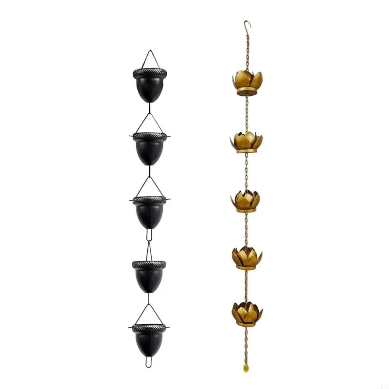 U2JC Outdoor Acorn Rain Chain Set Rust Resistant Rainchain Gutter Adapter Rain Chain for Gutters Downspouts Decorations